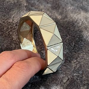 White Grey and Silver Hinged Bangle Bracelet